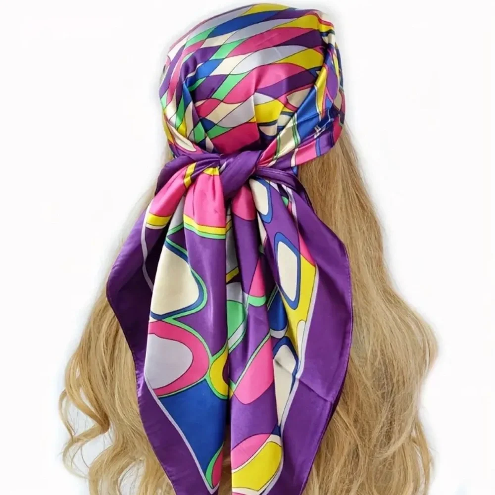 NEW| Women’s Boho Colorful Print Graphic Imitation Silk Bandana Headscarf